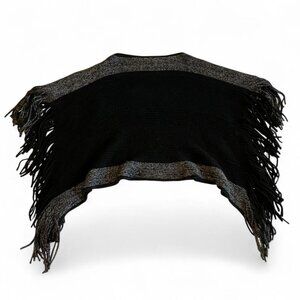 Black Knit Silver Metallic Fringe Witchy Whimsigoth Y2K Love Culture Poncho